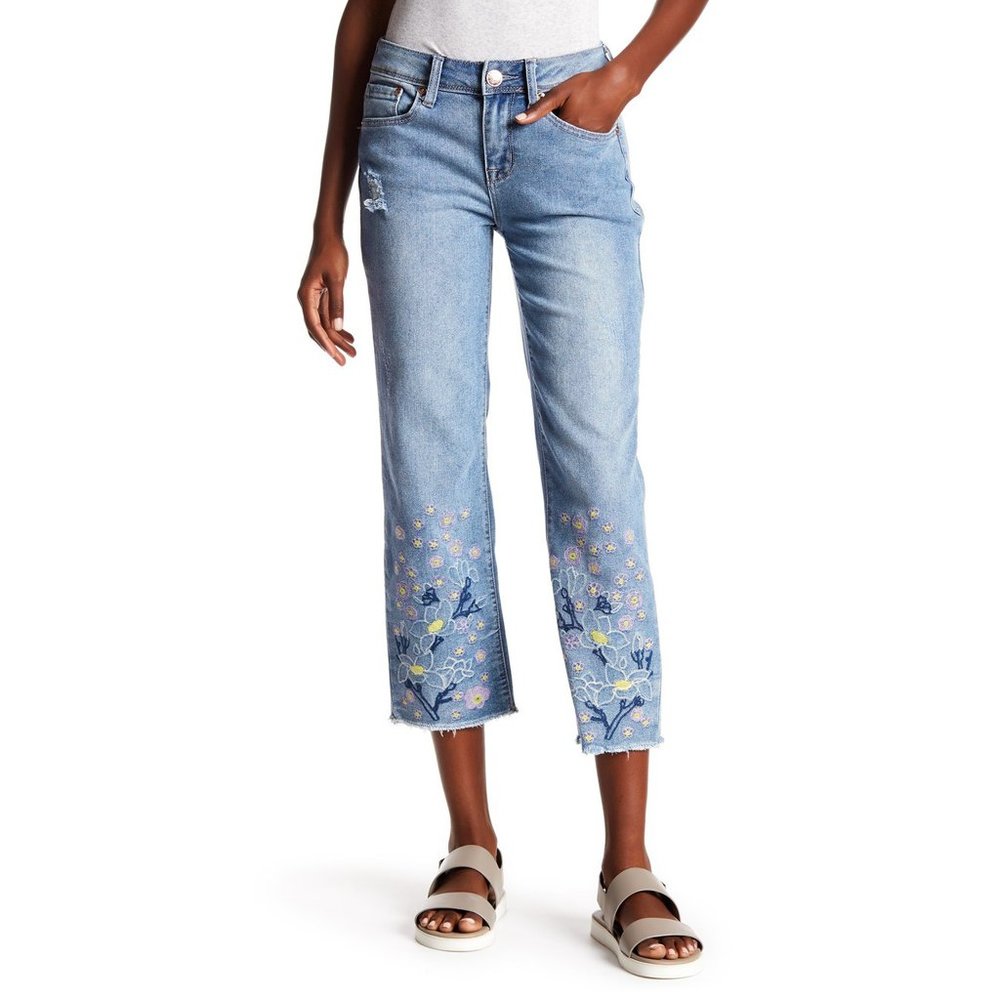 Seven7 Floral Embroidered Straight-Leg Ankle Jeans